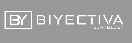 Biyectiva white logo gray background