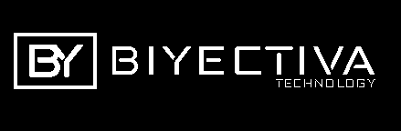 Biyectiva white logo black background