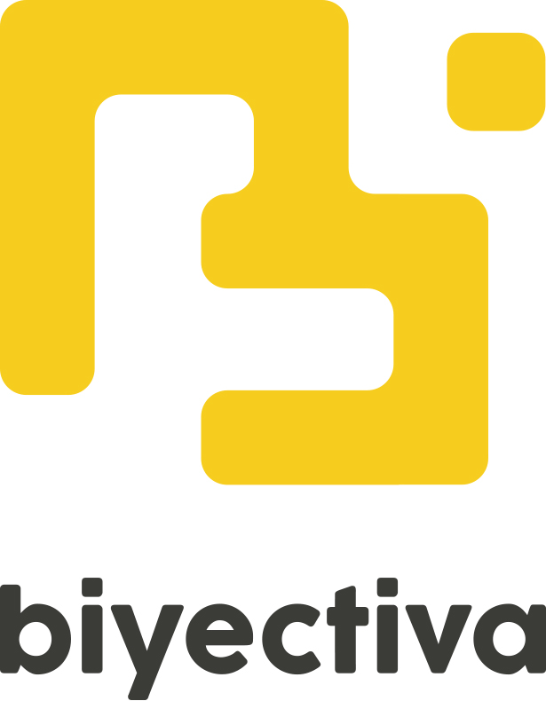 Biyectiva vertical logo white and yellow white background
